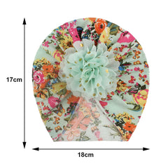 SYGA Baby Turban Hat, Toddler Beanie Cap Infant Hat 6 Month-4 Years Cotton Floral Baby Cap Headwear Unisex with Big Flower Soft Cute Hat, Light Green Floral