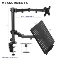 SYGA Monitor Stand Arm Desk Mount Fully Height Adjustable Bracket with C-Clamp & Gronment 180 Tilt Rotation Suitable for 13 to 30 Inch TV and Monitor Screen - Dual Horizontal Stand