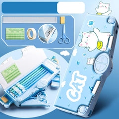 SYGA Children's Compass with Cute cat Design Pencil Box for Boys and Girls, Primary School Students, Multi-Functional (LightBlue)