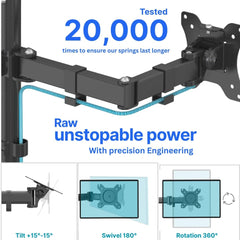 Triple Monitor Arm for 13–27” Screens, 3 Screen Full Motion Desk Mount Stand, Heavy Duty with 180° Swivel, 360° Rotation, +90°/-85° Tilt, VESA 75x75/100x100, 8kg Load per Arm