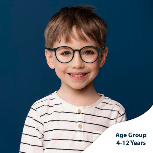 SYGA Children's Anti-Blue Light Glasses Lightweight Round Flat Glasses Frames For 4-12 Years old Kids (Black frame black legs)