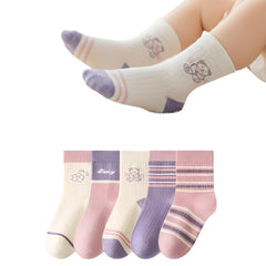 MOMISY 5 Pairs Baby kids Girl Boys Toddlers InfantmCotton Stretch Baby Socks (IN, Age, 12 Months, 24 Months, Purple Stripe)