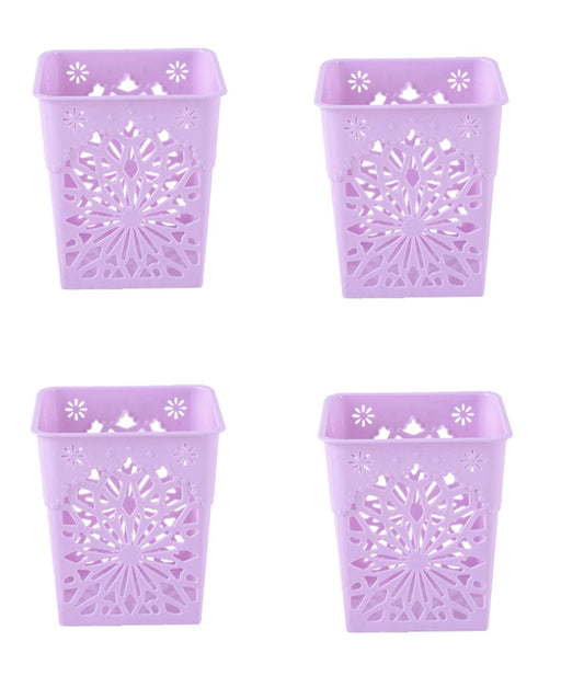 SYGA 4 Pieces Plastic Square Shape Storage Pen Holder_Purple