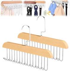MOMISY Tie Belt Clothes Wooden Hanger Storage Wood Wardrobe Organizers for Men Women Scarf Bag (8 Hooks Natural)