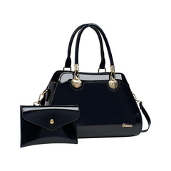 SYGA 2-Piece Women's Glossy Handbag with Matching Wallet | Elegant Shell Design Tote Bag with Gold Hardware