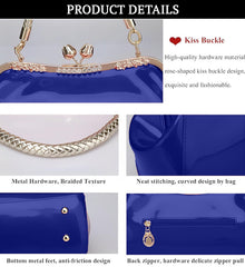 SYGA Women's Glossy Patent Leather Handbag Kiss Lock Purse Top Handle Handbag Suitable Gift for a festival,occasion,Birthday(BLUE)