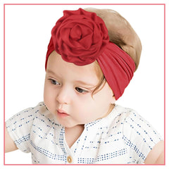 SYGA PACK OF 3 Baby Headbands Soft Nylon Fancy Flower Strechable Hairbands Newborn Infant Toddlers Kids 0-3 Year (Red-White-Yellow)