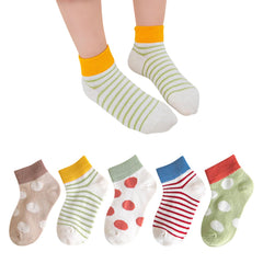 MOMISY Kids Cotton Socks Colorful Polka Dot & Striped Patterns, Soft Breathable Ankle Socks for Boys & Girls 5 Pair (Multicolor)