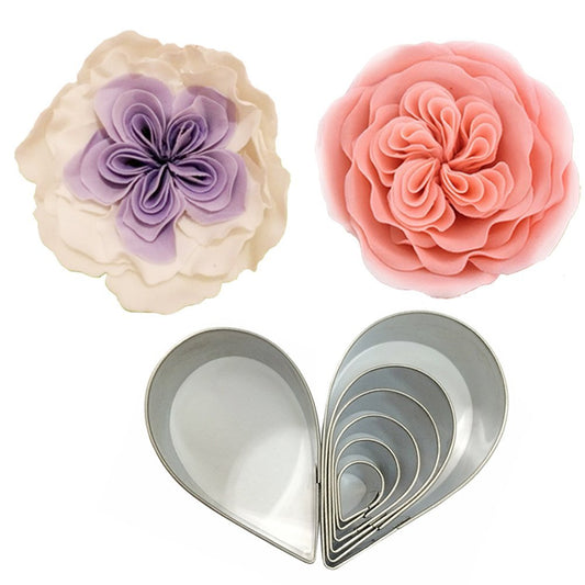 Syga Stainless Steel Cake Decorating Gumpaste Flowers Austin Rose Cutter Fondant Decor Kit (Silver) - Set of 7