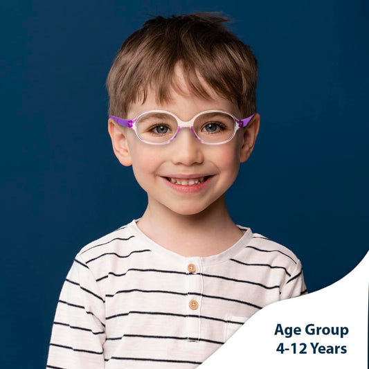SYGA Children's Anti-Blue Light Eyeglasses Round Frame For Unisex kids 4-12 Years old(Transparent purple frame purple legs/transparent)