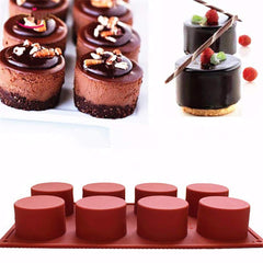 Syga DIY 3D Handmade 8 Holes Round Shape Silicone Cake Mould for Cupcake/Jelly/Pudding Cookie (Brown)