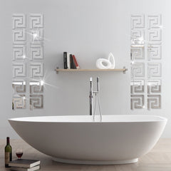SYGA Silver 3D Geometric Waist Mirror Wall Sticker,Modern Design Acrylic DIY Decoration