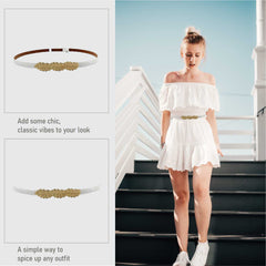 SYGA Women's Leaf Skinny Stretchy Leather Thin Belt, Black (Pack of 1)