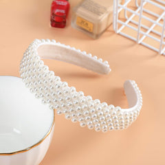 Women's Polyester Pearl Beaded Wide Party Headwear, Wedding Hair Hoop, Elegant Hairband, White