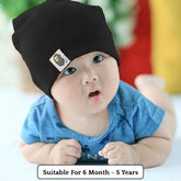 SYGA Unisex Cotton Cap Knitted Baby Cap Piece PlainCap_Black_S 6M - 5YEARS