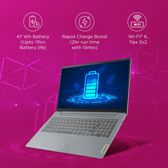 Lenovo IdeaPad Slim 3, 12th Gen Intel Core i5-12450H (16GB LPDDR5, 512GB SSD), Anti-glare, FHD 15.6"(39.6cm), Win 11, Office Home 2024, Arctic Grey, 1.62Kg, 83ER00MDIN, Thin & Light, Backlit KB Laptop