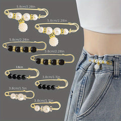 SYGA 8 Pcs Safety Pins Adjustable Fashion Waist Pin Women Trousers Pearl Brooch Collar Pin Pin Buckle Waist Pants Garment Apparel Accessories - N1