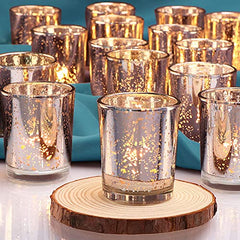 The Purple Tree Rose Gold Mercury Votive Tealight Candle Holders for Diwali and Christmas (Pack of 6) - Corporate Gifts, Home Decor, Decoration - Glass