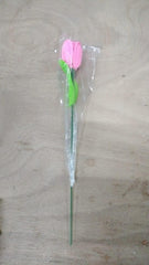 MOMISY Handmade Crochet Tulip Flower, Pink and Green, Decorative Soft Toy Plant, Home Decor Gift for Table or Desk