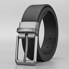SYGA Men's PU Leather Belt, Rotatable Pin Buckle Casual Belt, 122 cm Length, 3.3 cm Width (Black + Black)