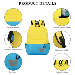 SYGA Kids Schoolbag, Breathable, Waterproof, Customized Logo Backpack For Kindergarten And Elementary School Students (Large Yellow With Lake Blue)