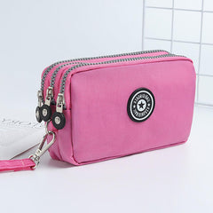 SYGA Women's Three-Zip Coin Purse Cosmetic Bag Mobile Phone Bag Hand Portable Bag Medium Bag Small Square Bag