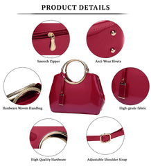 SYGA Leather Glossy Women's Bag Bride Wedding Handbag Women's One Shoulder Crossbody Stylish Bag(ROSE RED)