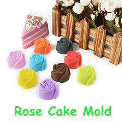 SYGA Set of 12 Rose Shape Silicone Muffin Cups Handmade Soap Molds Biscuit Chocolate Ice Mould(Random Color)