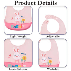 MOMISY Baby Bib For Newborn Waterproof Silicone Apron Wipeable Stain Resistant With pocket For 6 months and up (1, PinkRabbit)