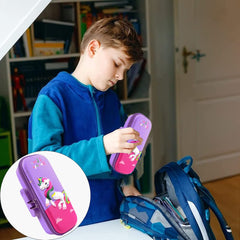 SYGA Large Capacity with Cute Cat Design, Compartment & Zipper Pencil Pouch Combination Lock, Primary School Students Kindergarten Multi-Layer Pencil Pouch for Boys and Girls (Purple)