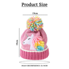 SYGA Children's Unicorn Beanie Cap & Gloves Set Winter Pom Pom Hat Combo for Ages 5-10 Years Warm Knitted Design(Pink)