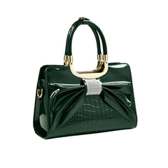 SYGA Women's Tote Bag – Stylish Vertical Square Handbag with Bow & Diamond Accents, Medium-Soft, Zipper Closure