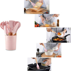 Syga Silicone Kitchen Spoon Utensil Set, 11 Piece (Pink)
