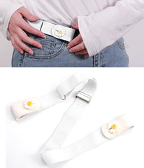 SYGA Jeans Belt Elastic Women's Punch-Free Decoration Flower buckle Style Lazy Belt