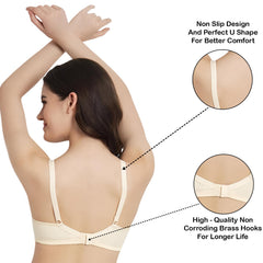 MOMISY Maternity Nursing Bra for Women | Non-Padded Cotton Blend | Wire-Free V-Neck Feeding Bra (Size 36 Beige)