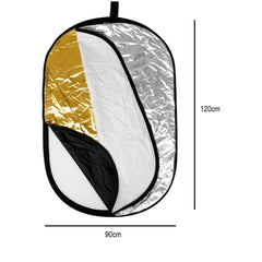 SYGA Oval Shape 5-in-1 Collapsible Multi-Disc Light Reflector with Bag - Translucent, Silver, Gold, White and Black(90cm*120cm)