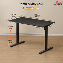 Lukzer Electric Automatic Height Adjustable Sit Stand Desk | Black Frame Black Top | Ergonomic Study Table with Digital Display & Memory Preset Option for Home & Office (EST-003/70 x 110 x 60cm)