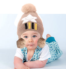 SYGA Unisex Wool Baby Cap for Kids Winter Cap, Ear Protection Woolen Pom Pom Caps 5-15 Year - Blue