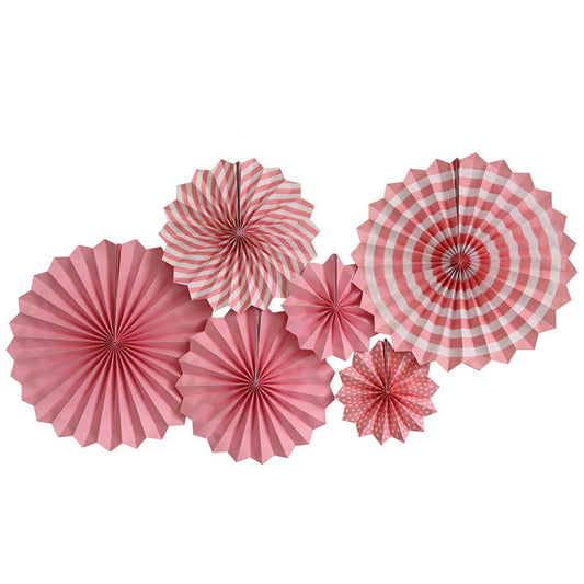 SYGA 6 Pieces of Paper Flower Fan Decoration Background Wall DIY Paper Fan Flower Ball Set(Pink)