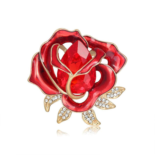 SYGA Brooch Pin Fashion Crystal Rhinestone Jewellery Pin Vintage Clothing Accessories Decoration Red Flower Coat design Brooches For Women- S65
