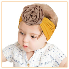 SYGA PACK OF 3 Baby Headbands Soft Nylon Fancy Flower Strechable Hairbands Newborn Infant Toddlers Kids 0-3 Year (Red-White-Yellow)