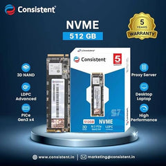 Consistent 512 GB NVMe PCIe M.2 SSD 2280, 3D NAND with SLC Cache, Up to 2200MB/s, 5 Years Warranty