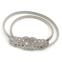 SYGA Women Metal Chain Flower Buckle Stretchy Skinny Belt, Silver (Fits Waist Size 26-36)