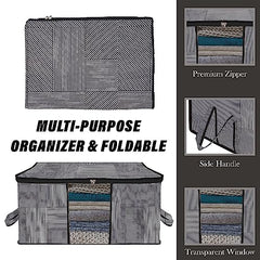 Kuber Industries Non-Woven Underbed Storage Bag | Clothes Storage Organizer | Blanket Cover With Clear Window | Zipper Closure & Handle Cloth Organizer | Check-Design | Large | Pack Of 4 | Cream