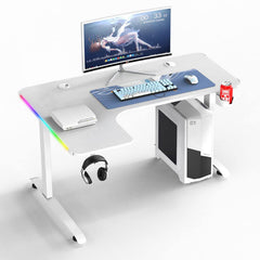 SYGA L-Shaped Gaming Table Desktop Computer Desk with RGB LED Lights Gamer Workstation L 160 X W 60 & 100 X H 75 CM (Black)