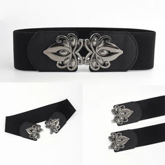 SYGA Women Cinch Belt, PU Leather Stretchy Waist Belt with Emblem Metal Buckle, Retro Style - Black((Fits Waist Size 25-35)