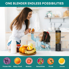 Libra Portable Blender for Smoothies & Juices – USB Rechargeable Blender Juicer with 6 Blades, 450ml Capacity, 4000mAh Battery, 200W Motor, Waterproof Portable Juicer for Travel, Gym & Office (Black)