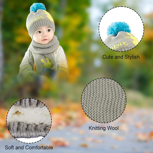 SYGA Baby Winter Cute Hats and Scarf Set, Knit Warm Hat Beanie Cap 1-3 Years - Grey