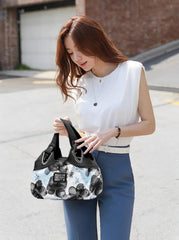 SYGA Women's Printed PU Leather Hobo Bag, Multiple Colors and Patterns, Crossbody Shoulder(BLACK FANTASY BLUE FLOWER)