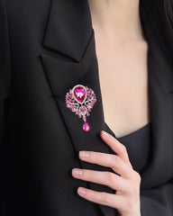 SYGA Brooch Pin Fashion Crystal Rhinestone Jewellery Pin Vintage Clothing Accessories Decoration Glass Pendant Pink Brooches For Women- S247